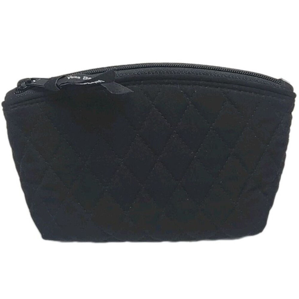 Vera Bradley Cosmetic Bag MakeUp Pouch Black Microfiber Zip 8x4.5" Plastic Lined